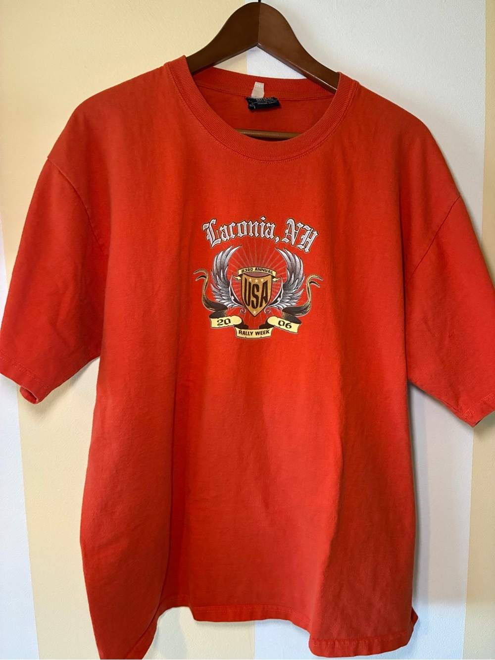 Vintage 2006 Laconia NH Motorcycle Rally T Shirt XL Orange Double Sided Biker